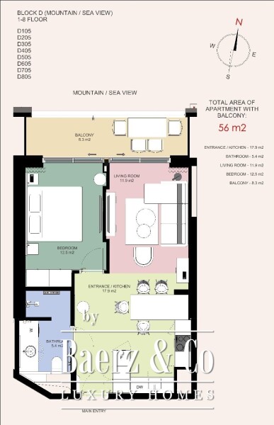 Floor Plan 1 - Beachfront 5* Meliã Hotel - Meliã Private Residences Budva - One bedroom Apartment - Mountain View